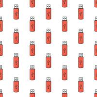 USB Memory Stick Seamless Pattern On A White Background. Flash Drive Theme Vector Illustration