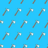 Stone Axe Seamless Pattern On A Blue Background. Axe Theme Vector Illustration