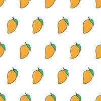 Mango Fruit Seamless Pattern On A White Background. Fresh Mango Theme Vector Illustration