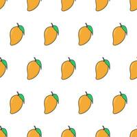 Mango Fruit Seamless Pattern On A White Background. Fresh Mango Theme Vector Illustration