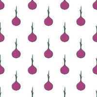 Onion Seamless Pattern On A White Background. Vegetable Theme Vector Illustration