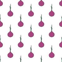 Onion Seamless Pattern On A White Background. Vegetable Theme Vector Illustration