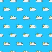 Sun And Cloud Seamless Pattern On A White Background. Weather Phenomena Theme Vector Illustration