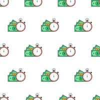 Time Is Money Seamless Pattern On A White Background. Business Theme Vector Illustration