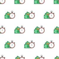 Time Is Money Seamless Pattern On A White Background. Business Theme Vector Illustration