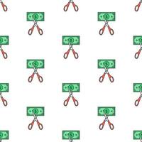 Scissors Cutting Money Seamless Pattern On A White Background. Business Theme Vector Illustration