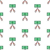 Scissors Cutting Money Seamless Pattern On A White Background. Business Theme Vector Illustration