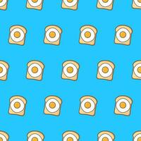Toast Bread With Egg Seamless Pattern On A Blue Background. Food Theme Vector Illustration