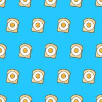 Toast Bread With Egg Seamless Pattern On A Blue Background. Food Theme Vector Illustration