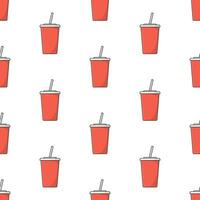 Soda Cup Seamless Pattern On A White Background. Soda Theme Vector Illustration