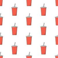 Soda Cup Seamless Pattern On A White Background. Soda Theme Vector Illustration