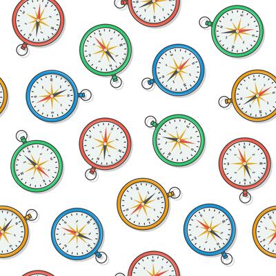 Compass Seamless Pattern On A White Background. Navigation Theme Illustration