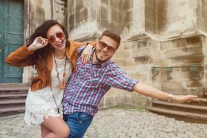 young couple in love traveling photo