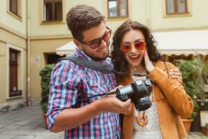 young couple in love traveling photo