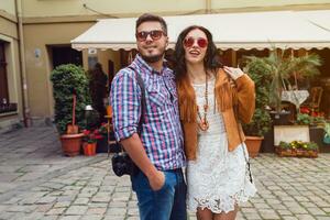 young couple in love traveling photo