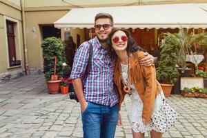 young couple in love traveling photo