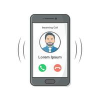 Smartphone With Incoming Call On Display Vector Icon Illustration. Incoming Phone Call Flat Icon Illustration