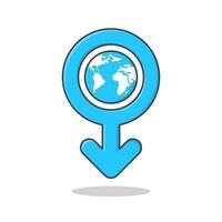 International Men's Day Symbol Vector Icon Illustration. Male Gender Symbol With Earth Flat Icon