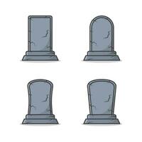 Set Of Graveyard Tombstone Vector Icon Illustration. Gravestone Flat Icon. Funeral Symbol Theme