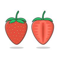 Strawberry And Slices Of Strawberry Vector Icon Illustration. Fresh Strawberry Flat Icon