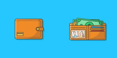 Wallet With Cash Money, Credit Cards, And Photo Vector Icon Illustration. Business Object Icons set