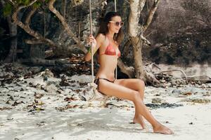 young slim woman, beautiful perfect body, tanned skin, bikini swimsuit photo