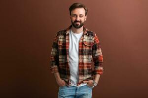 handsome man on brown background photo