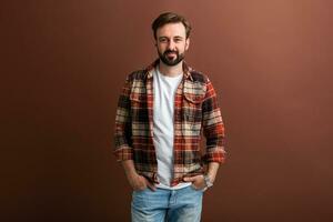 handsome man on brown background photo