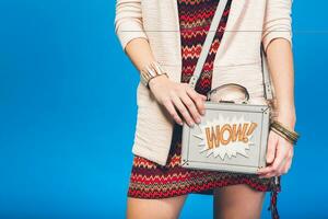 woman posing with summer fashion bag photo