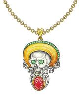 Jewelry design art vintage mexican skull necklace hand drawing and painting make graphic vector. vector