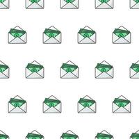Salary Cash Money Seamless Pattern On A White Background. Opened Envelope Theme Vector Illustration
