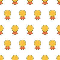 Medals With Ribbon Seamless Pattern On A White Background. Badges Theme Vector Illustration