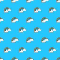 Rainbow With Clouds Seamless Pattern On A White Background. Weather Phenomena Theme Vector Illustration