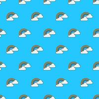 Rainbow With Clouds Seamless Pattern On A White Background. Weather Phenomena Theme Vector Illustration