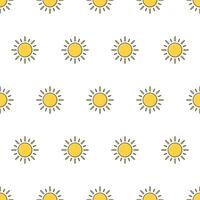 Sun Seamless Pattern On A White Background. Weather Phenomena Theme Vector Illustration