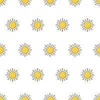 Sun Seamless Pattern On A White Background. Weather Phenomena Theme Vector Illustration