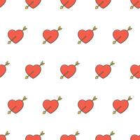 Love Heart Pierced By An Arrow Seamless Pattern On A White Background. Red Heart Theme Vector Illustration