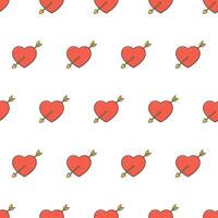 Love Heart Pierced By An Arrow Seamless Pattern On A White Background. Red Heart Theme Vector Illustration