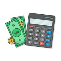 Calculator With Money And Coins Vector Icon Illustration. Money Management Flat Icon