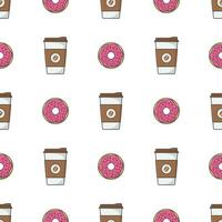 Coffee Cup And Donut Seamless Pattern On A White Background. Have A Break Theme Vector Illustration