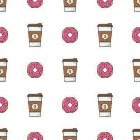 Coffee Cup And Donut Seamless Pattern On A White Background. Have A Break Theme Vector Illustration