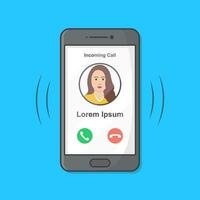 Smartphone With Incoming Call On Display Vector Icon Illustration. Incoming Phone Call Flat Icon