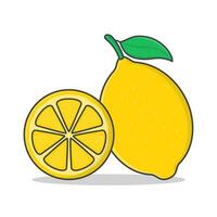 Lemon Fruit Vector Icon Illustration. Whole And Slice Of Lemon Flat Icon