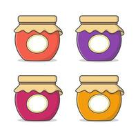 Set Of Jam Glass Jars Labeled Vector Icon Illustration. Jar Of Jam Theme Flat Icon