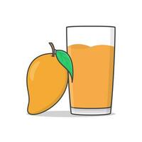 Mango Juice With Mango Vector Icon Illustration. Glass Of Mango Juice Flat Icon