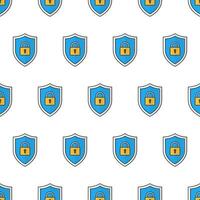 Security Shield Seamless Pattern On A White Background. Shield Protection Theme Vector Illustration