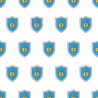 Security Shield Seamless Pattern On A White Background. Shield Protection Theme Vector Illustration