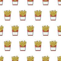 Fast Food Seamless Pattern On A White Background. French Fries In Paper Box Theme Vector Illustration