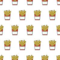 Fast Food Seamless Pattern On A White Background. French Fries In Paper Box Theme Vector Illustration