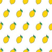 Fresh Lemon Seamless Pattern On A White Background. Lemon Fruit Vector Illustration